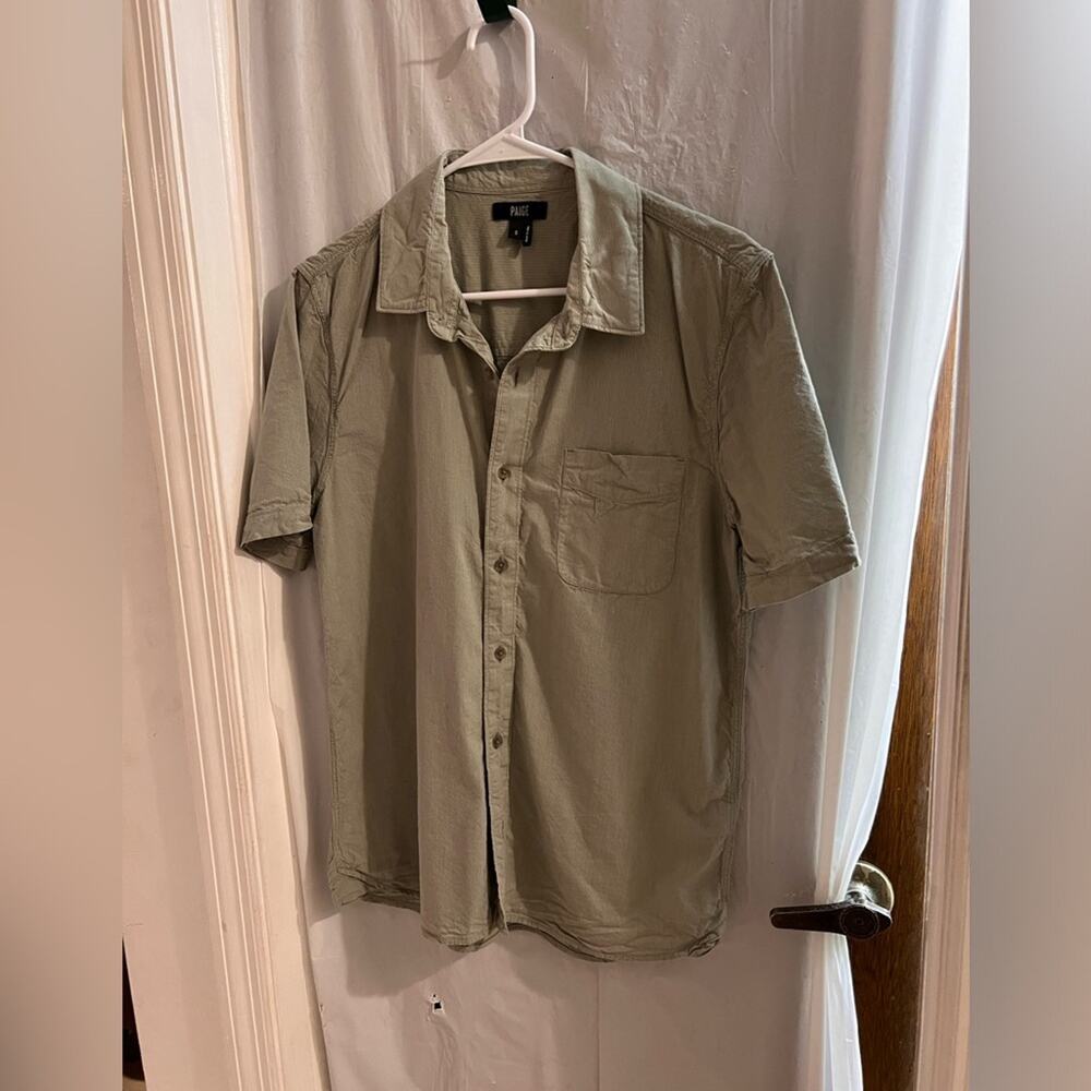 Paige green white striped button down shirt micro striped size s